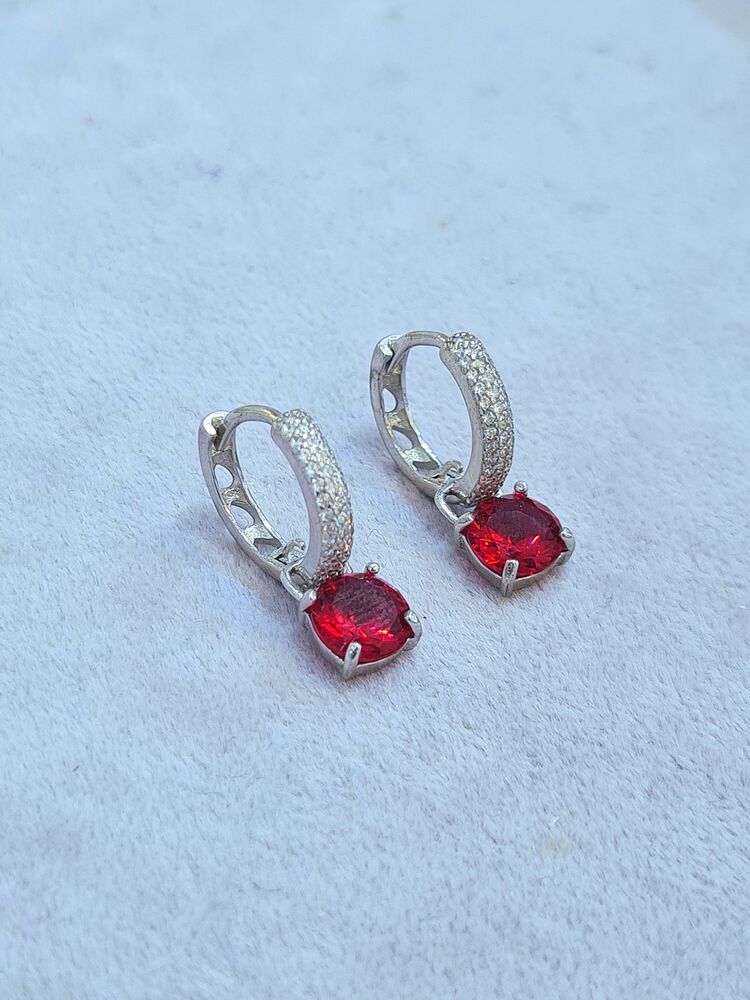 kalın taşlı halka ucu ruby taş sallantılı küpe
