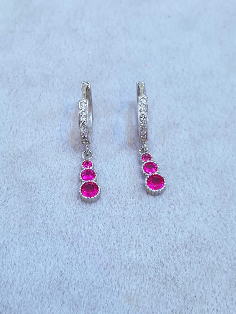 tek sıra taşlı halka ucu 3 taşlı ruby küpe