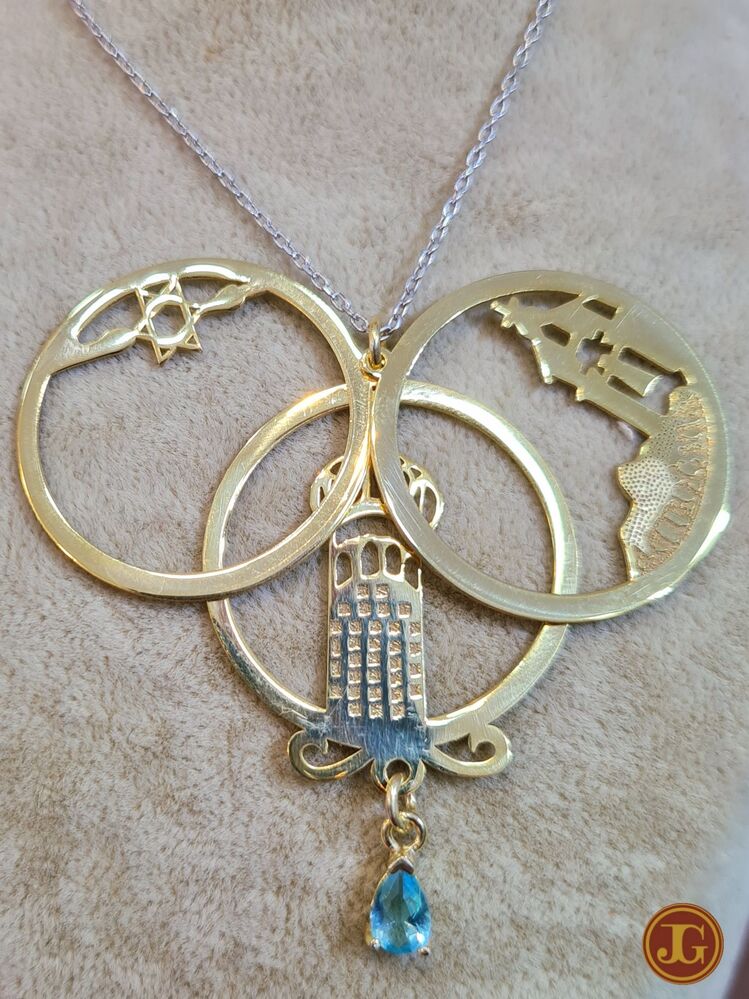 aquamarine taşlı gold renk Antakya Medeniyet Kolyesi