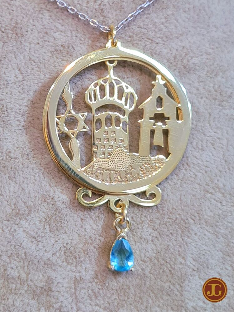 aquamarine taşlı gold renk Antakya Medeniyet Kolyesi