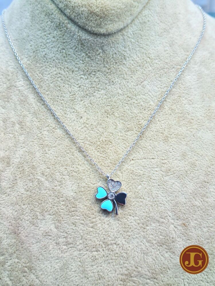 gümüş mavi mineli mini yonca kolye
