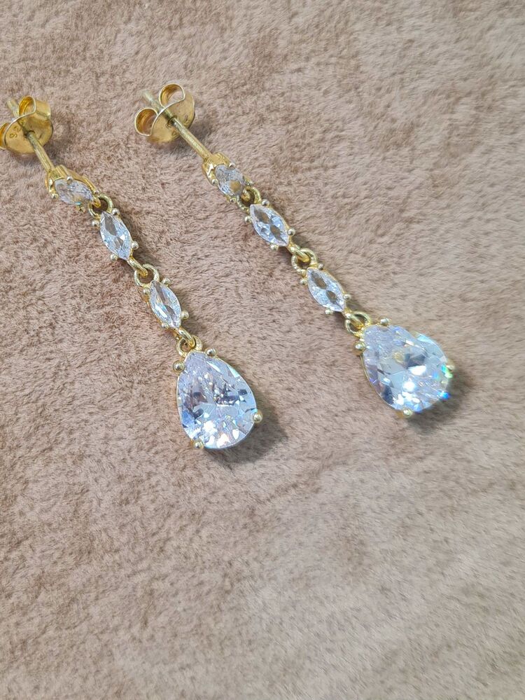 gümüş gold kaplama zirkon taşlı küpe
