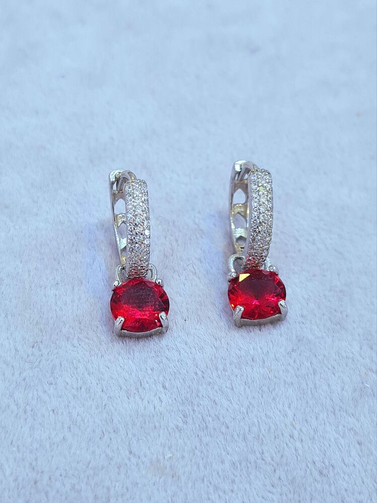 kalın taşlı halka ucu ruby taş sallantılı küpe
