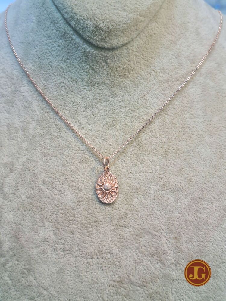 gümüş rose kaplama güneş motif antik kolye