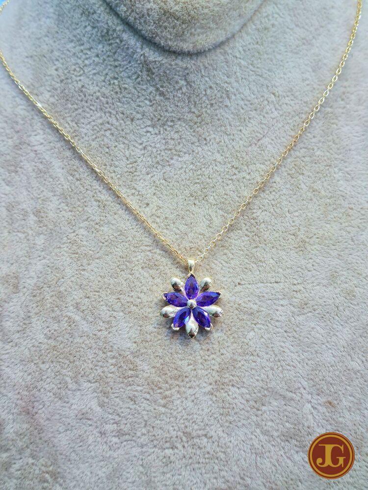 gümüş gold kaplama ametist taşlı lotus kolye