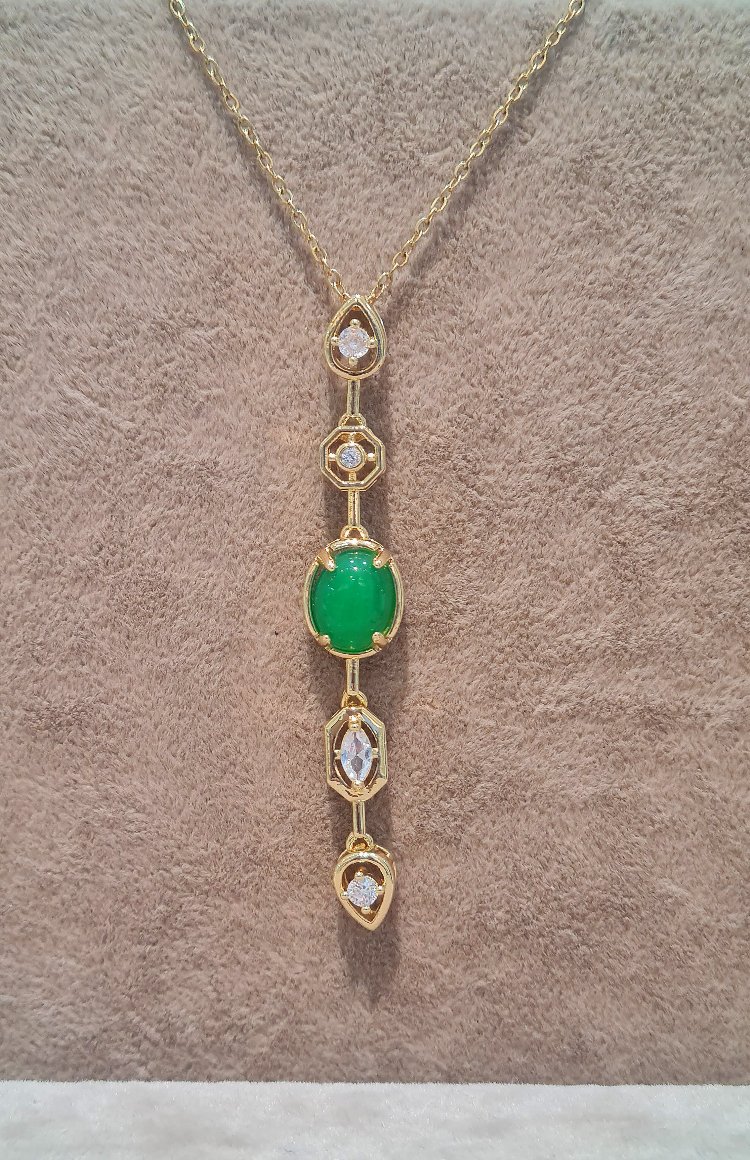 ÇELİK Y MODEL YEŞIL AKİK TAŞLI KOLYE