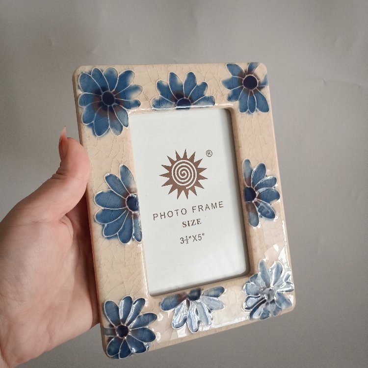 Mavi Çiçekli Seramik Çerçeve