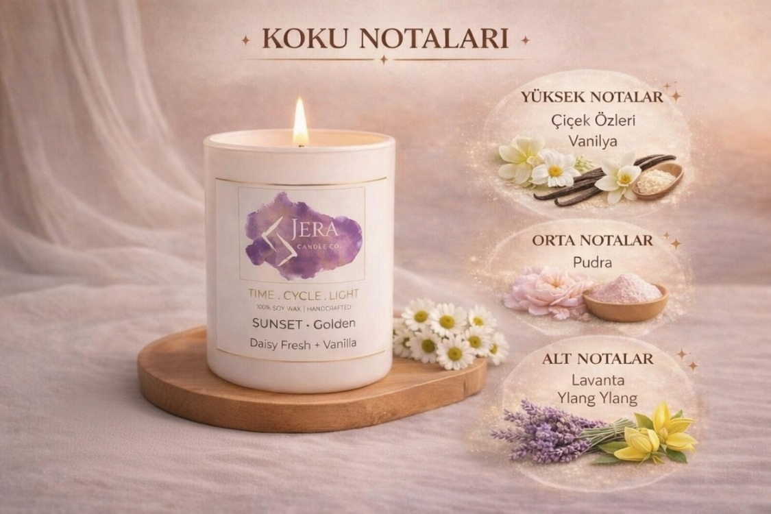 SUNSET - Golden | Daisy Fresh + Vanilla | %100 Doğal Soya ve Hindistan Cevizi Mum