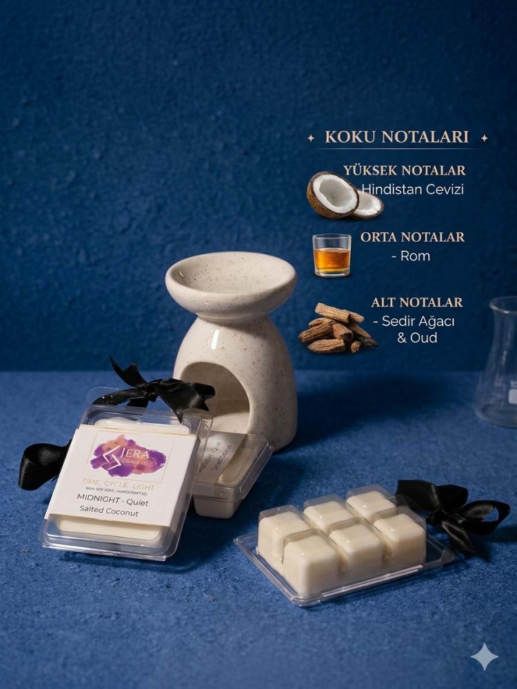 Jera MIDNIGHT Soya wax Melt (6'lı) - Salted Coconut & Oud Kokulu Doğal Mum Tablet