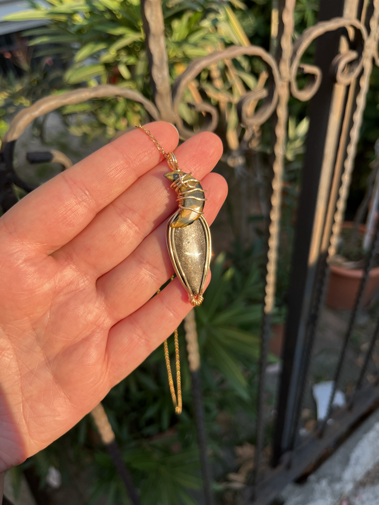 Gold Shine Obsidyen & Kaplan Gözü Tel Sarma Kolye