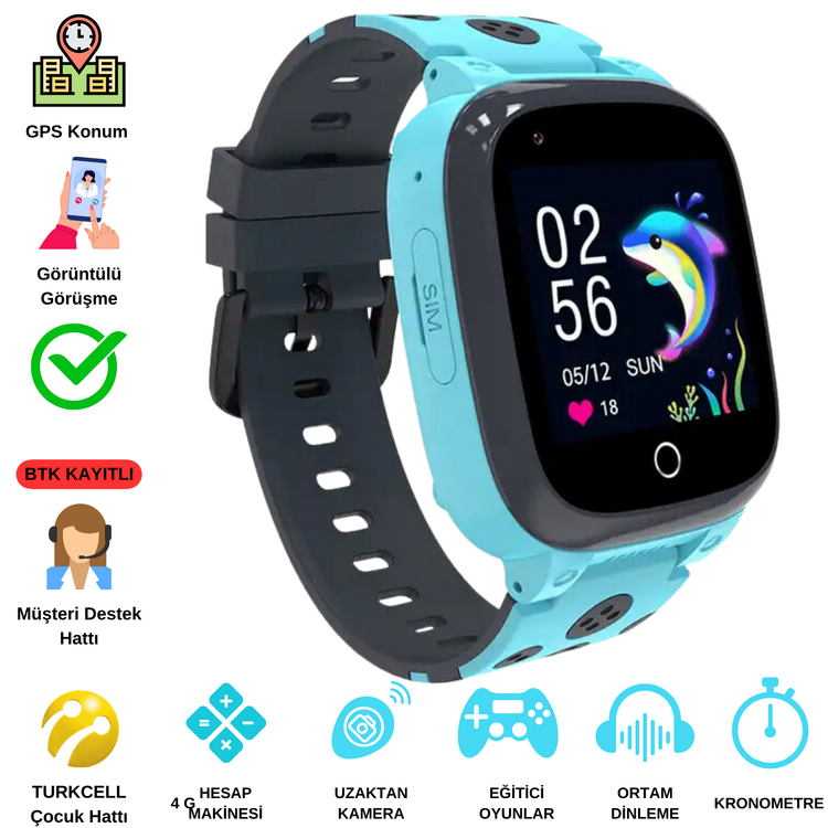 JETZU 4g Akıllı Çocuk Saati - Gps Takip, Sım Kart, Sesli Ve Görüntülü Arama