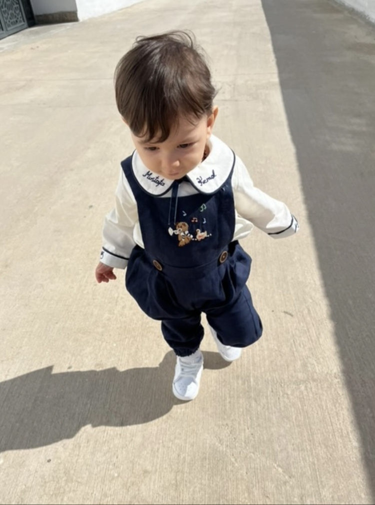  AyıcıklıLacivert keten takım