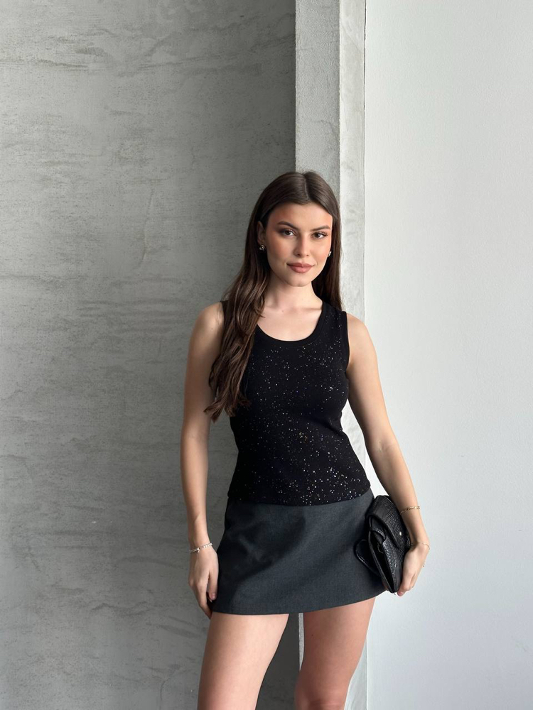 Simli Siyah Crop/Atlet