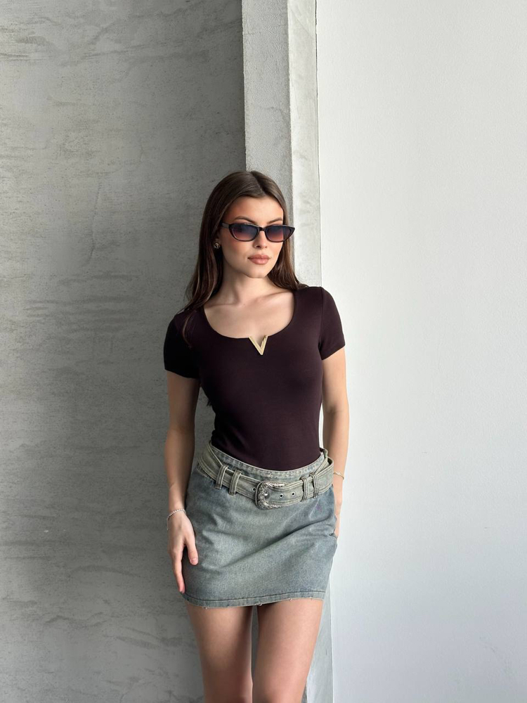 Msmo Duti Model kısa kollu kahverengi badi