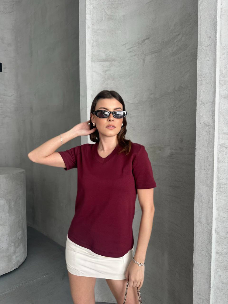 Msmo Dtti Bordo V Yaka Tişört