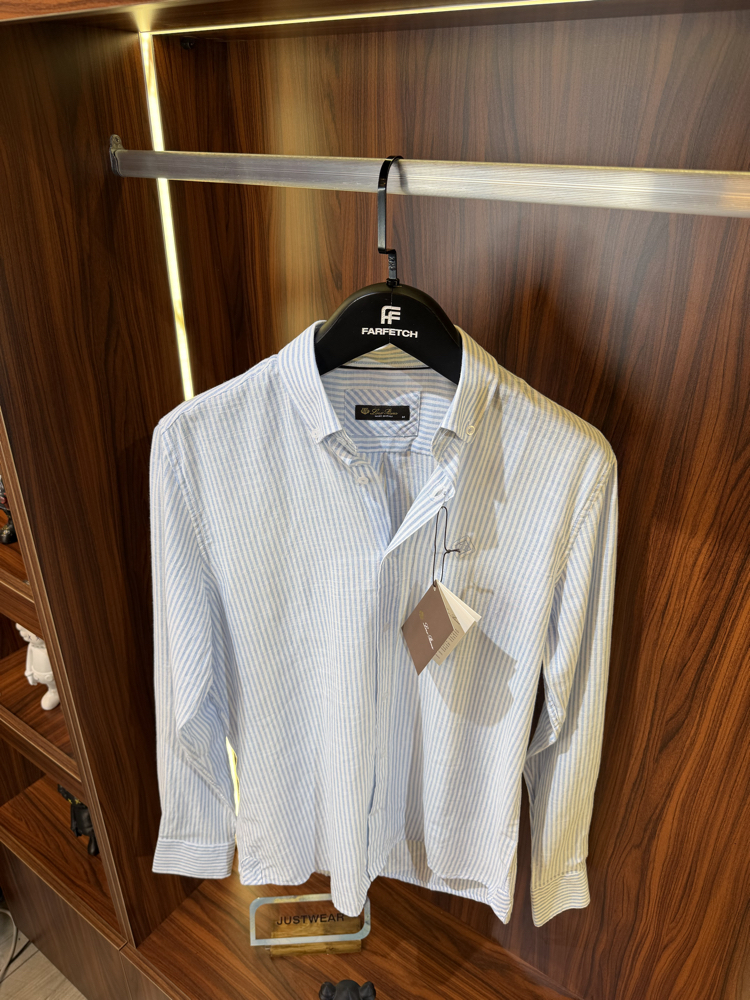 Loro Piana Premium Çizgili Keten Gömlek T-1