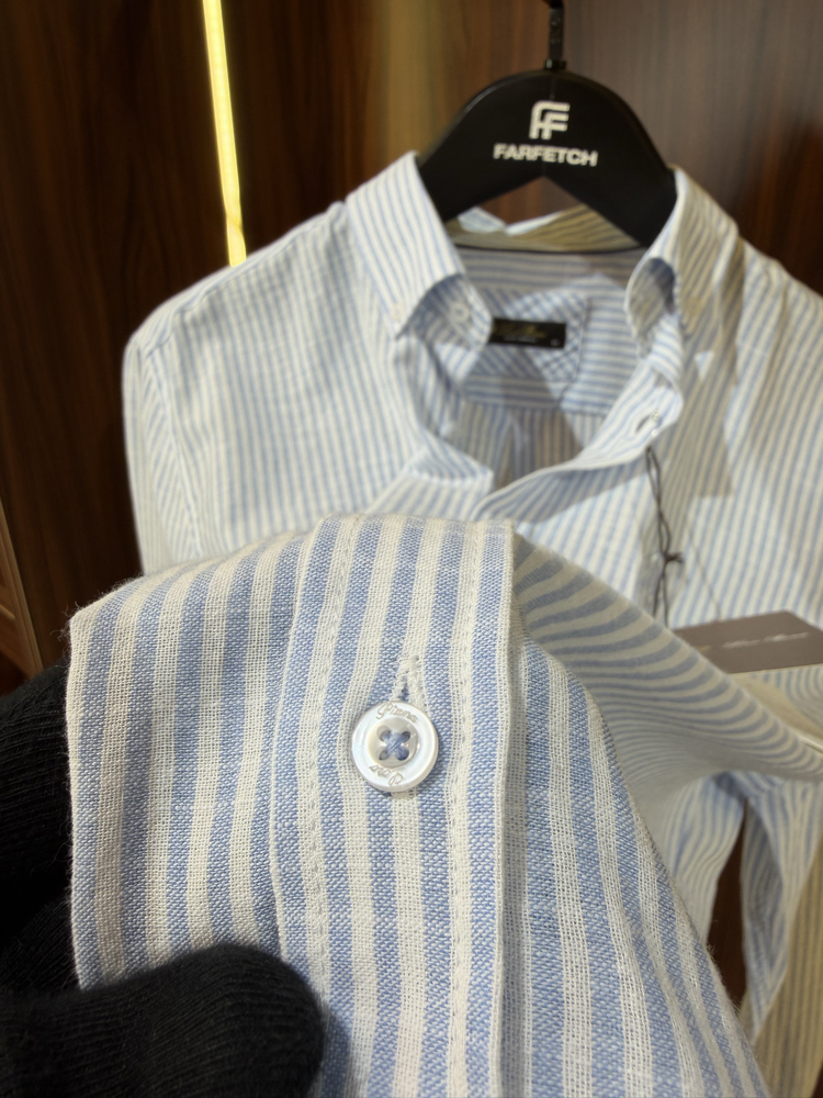 Loro Piana Premium Çizgili Keten Gömlek T-1