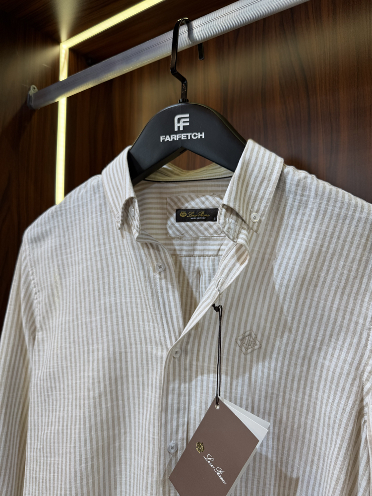 Loro Piana Premium Çizgili Keten Gömlek T-1