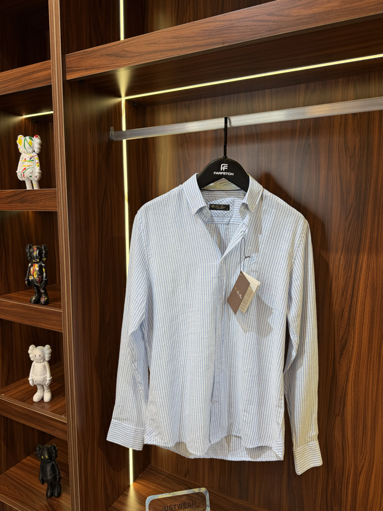 Loro Piana Premium Çizgili Keten Gömlek T-1