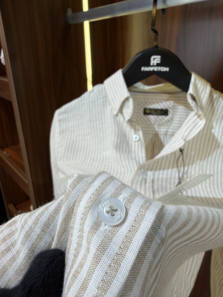 Loro Piana Premium Çizgili Keten Gömlek T-1