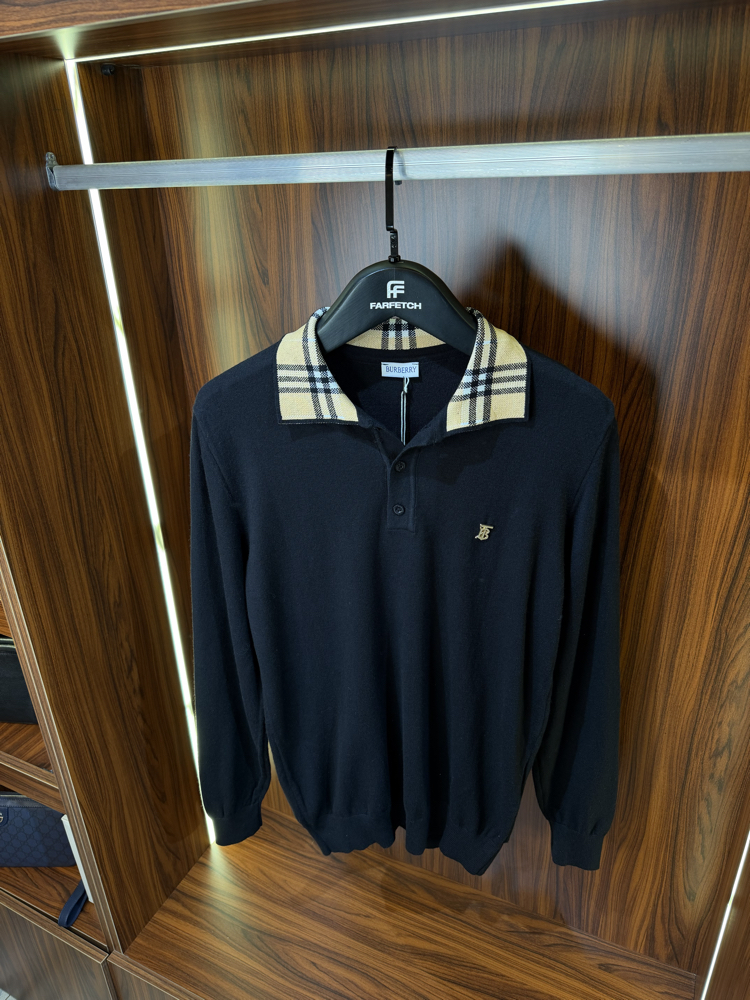 Burberry Polo Yaka  Premium Pamuk Sweatshirt T-1