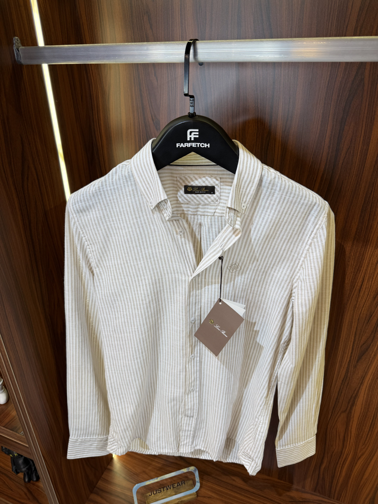 Loro Piana Premium Çizgili Keten Gömlek T-1