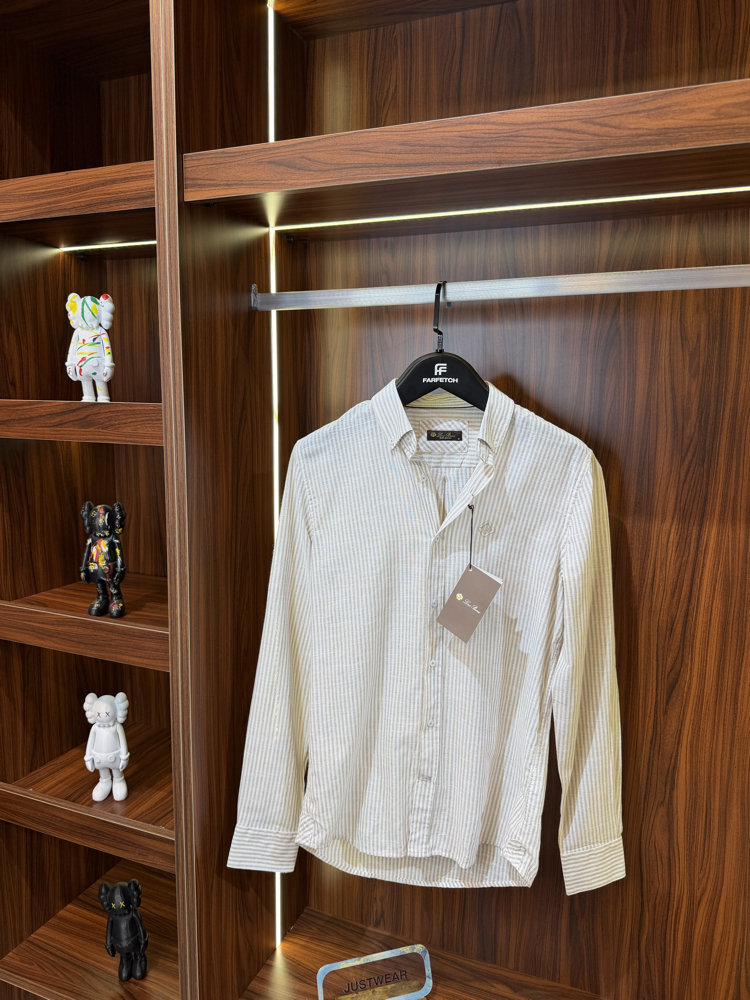 Loro Piana Premium Çizgili Keten Gömlek T-1