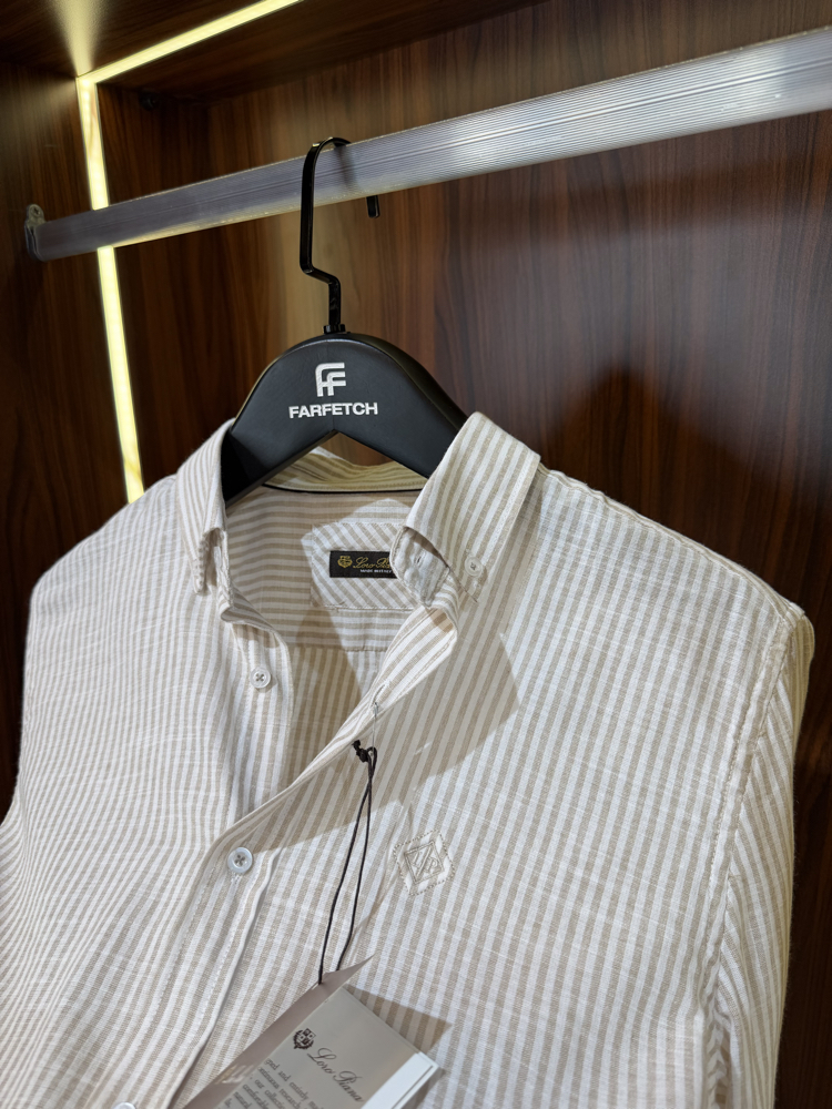 Loro Piana Premium Çizgili Keten Gömlek T-1