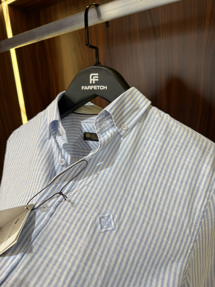 Loro Piana Premium Çizgili Keten Gömlek T-1