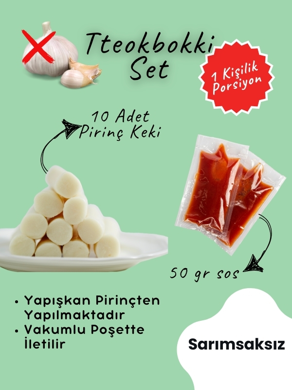 Sarımsaksız Teokbokki Seti - 10 Adet Pirinç Keki + 50 gr. Sarımsaksız Sos