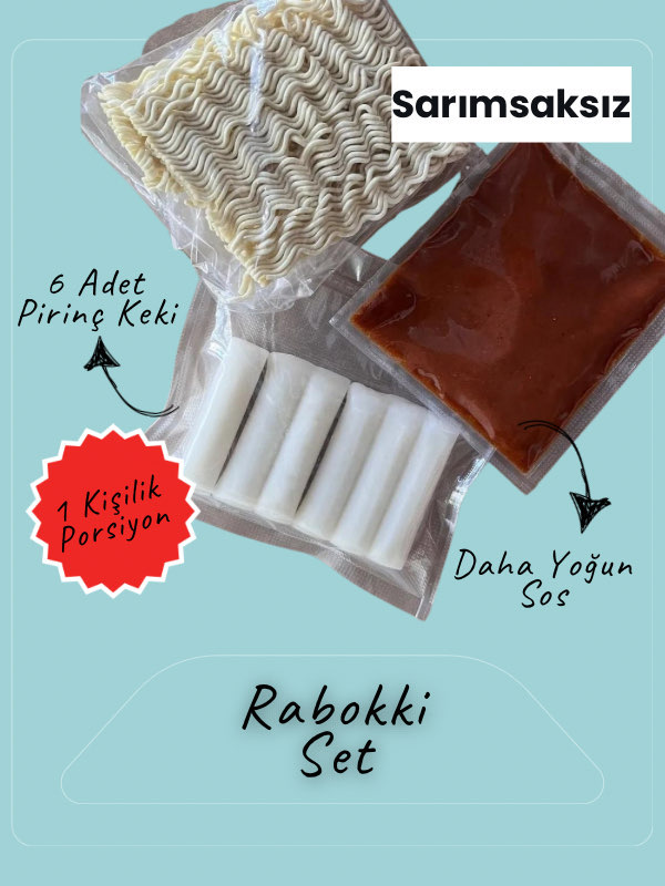 Sarımsaksız Rabokki Seti - 6 Adet Pirinç Keki + Noodle + 50 gr. Sarımsaksız Sos
