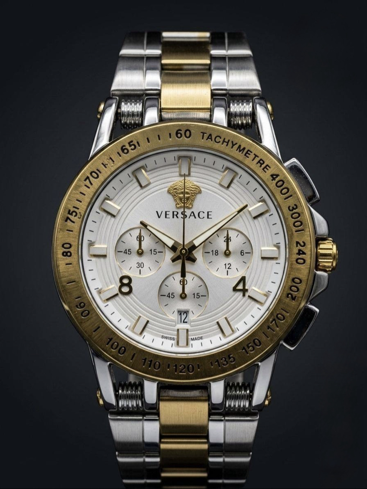 Versace V-Race Chronograph White Dial Two-Tone Stainless Steel Watch