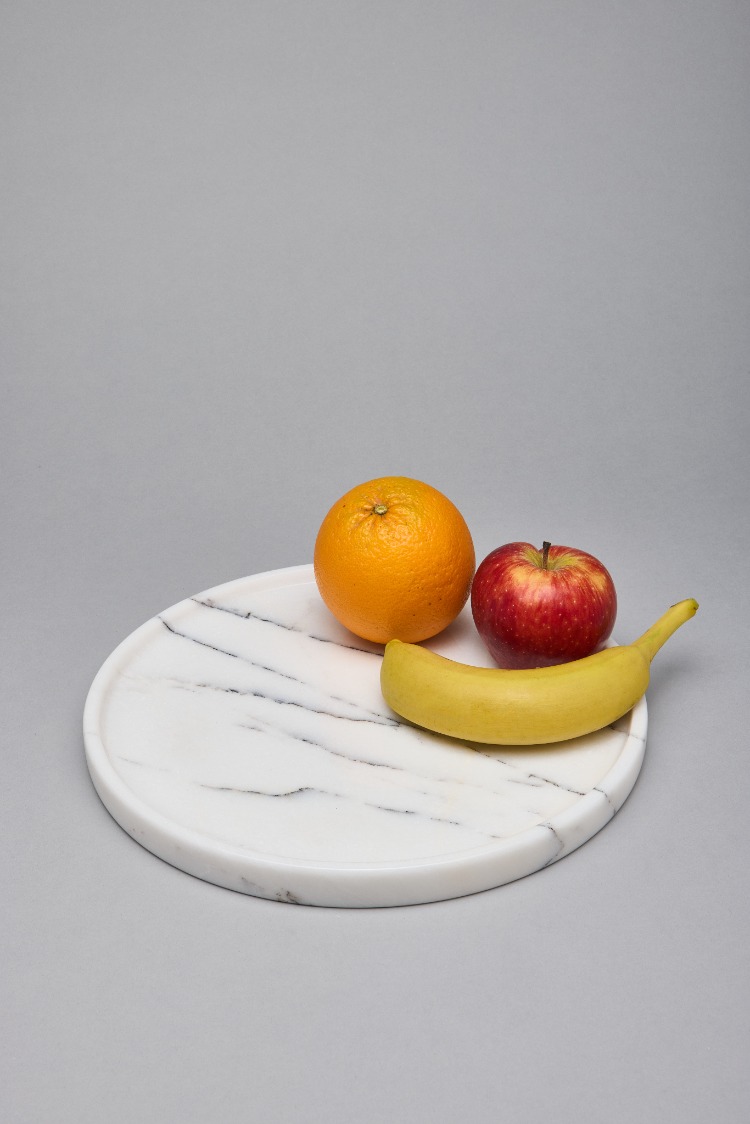 Doğal Mermer Yuvarlak Servis & Sunum Tahtası 25 Cm