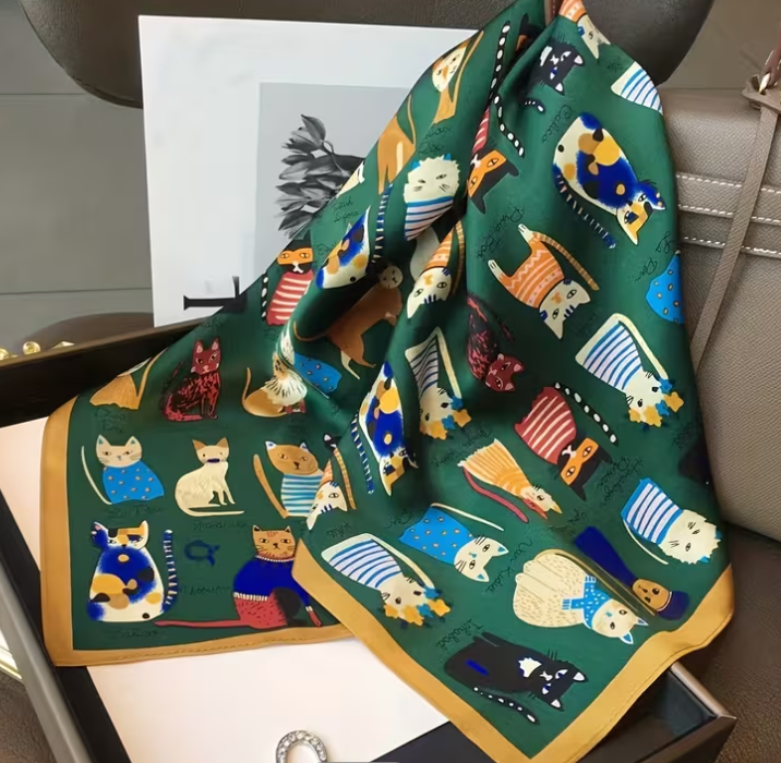Kedi Baskılı Kare Fular / Bandana / Eşarp