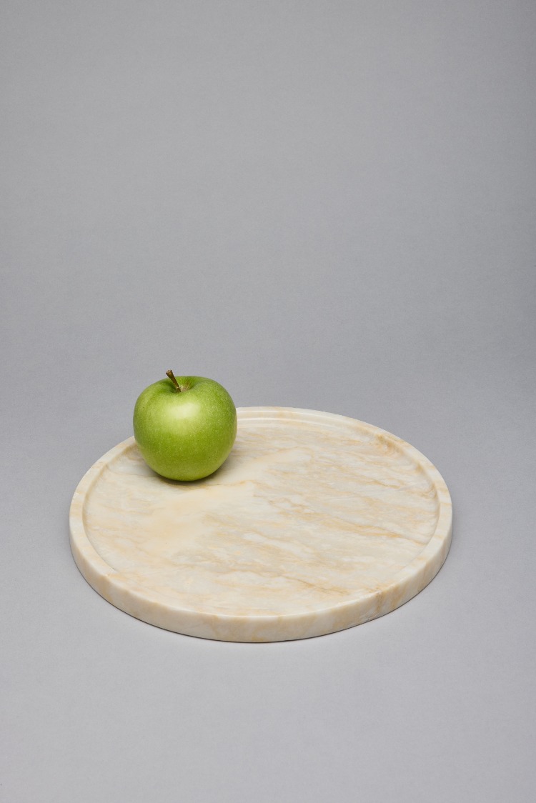 Doğal Mermer Yuvarlak Servis & Sunum Tahtası 25 Cm