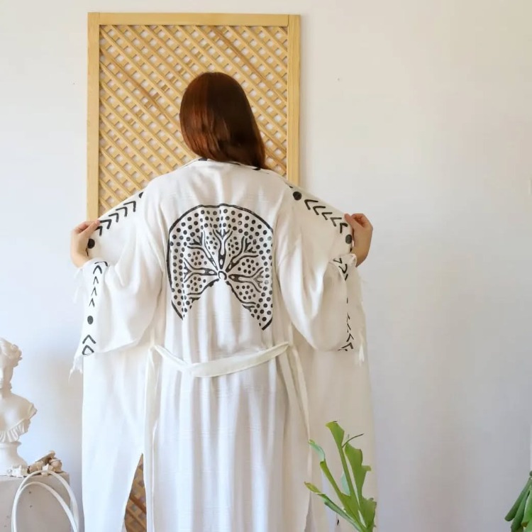 Premium El Yapımı Peştamal Kimono | Doğal Kök Boyalı - Plaj & SPA Kullanımına Uygun
