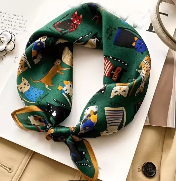 Kedi Baskılı Kare Fular / Bandana / Eşarp
