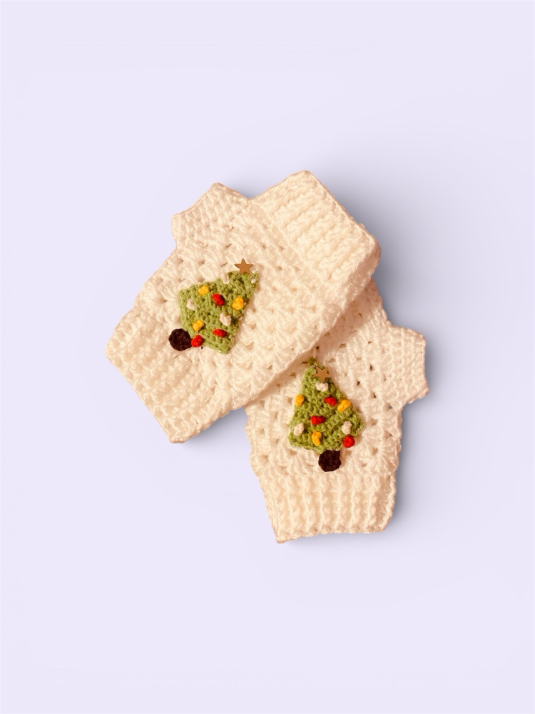 Handmade Çam ağacı temalı parmaksız eldiven