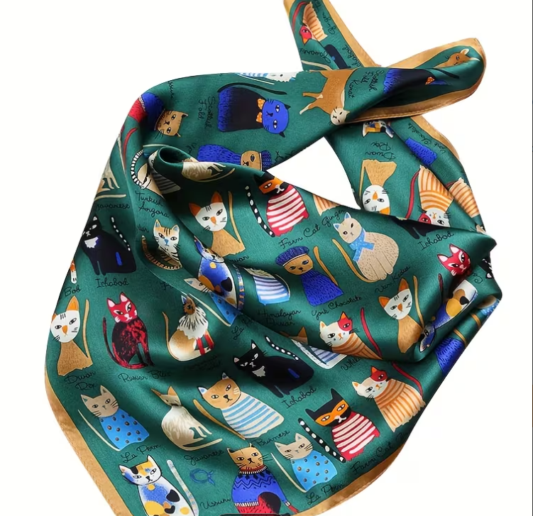 Kedi Baskılı Kare Fular / Bandana / Eşarp