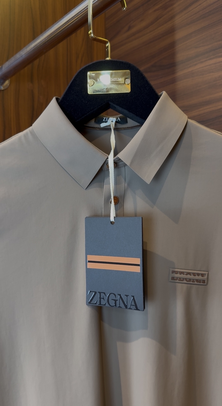Zegna Polo Yaka Özel Kumaş Vizon Tshirt