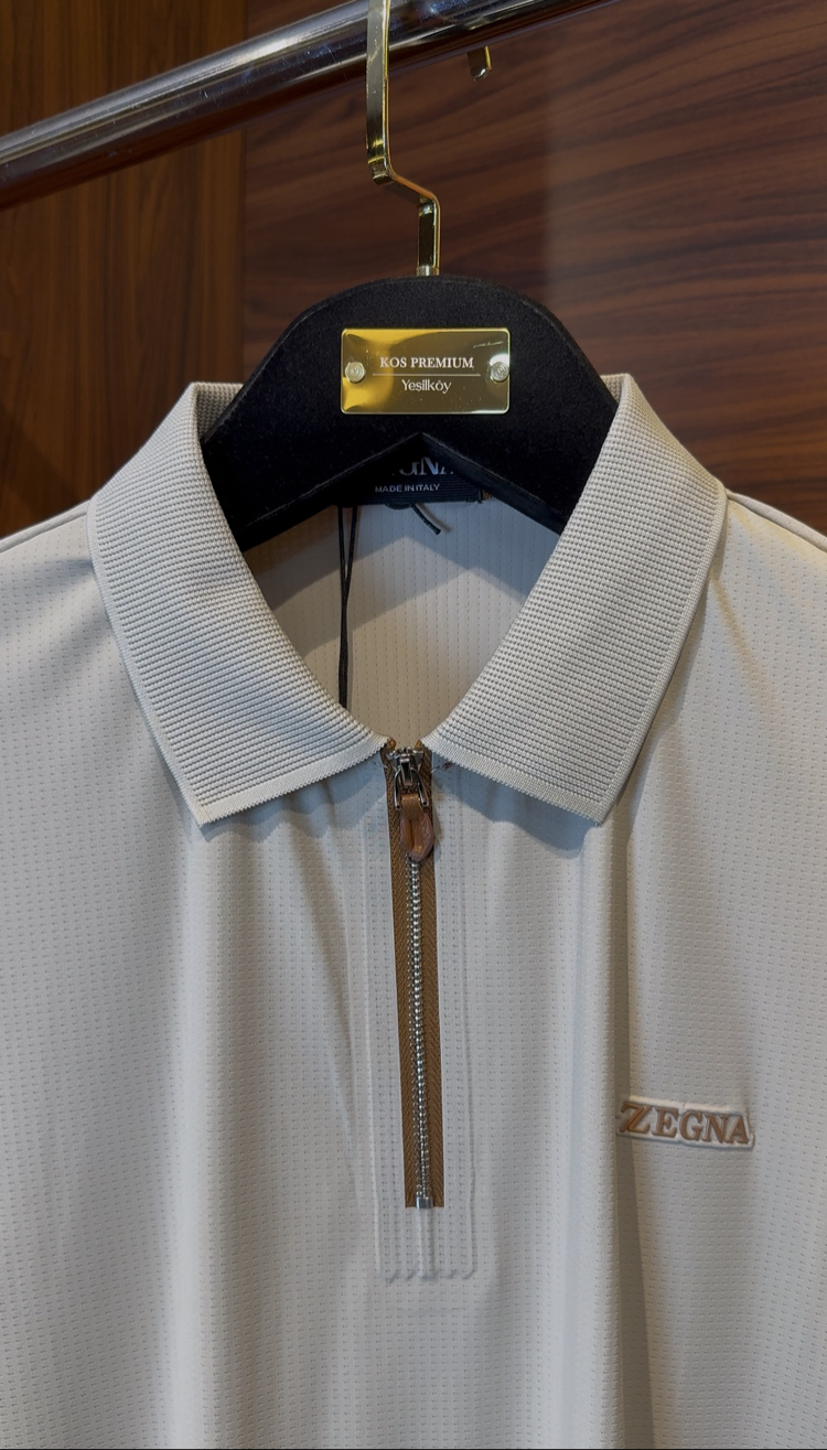Zegna Özel Kumaş Polo Yaka Açık Bej Tshirt 8008