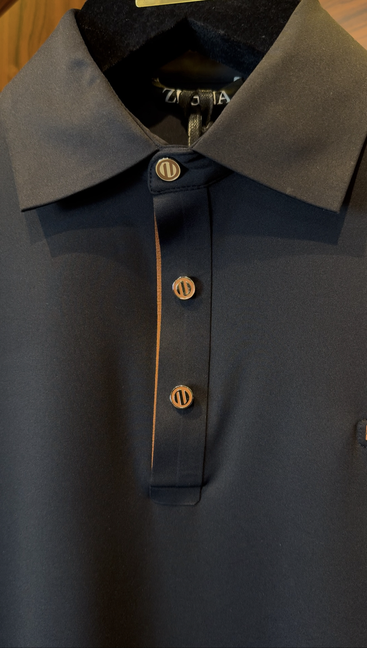 Zegna Özel Kumaş Polo Yaka Siyah Tshirt