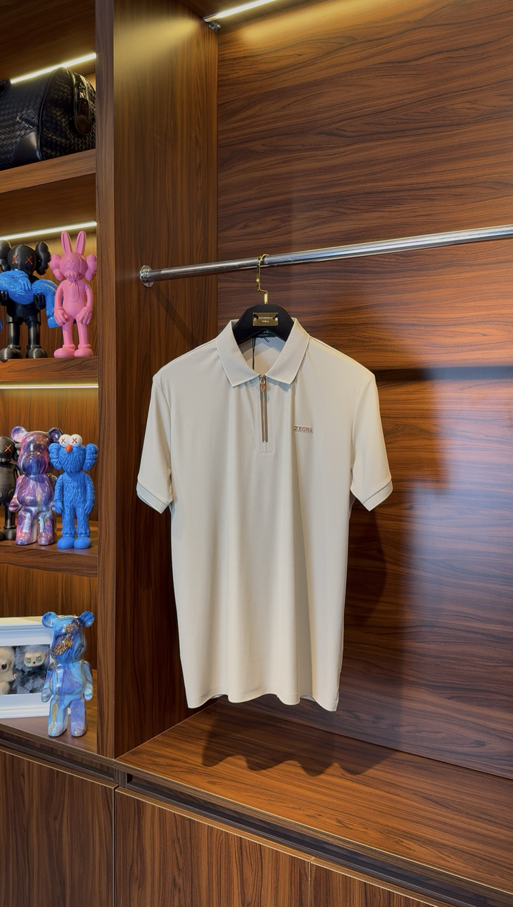 Zegna Özel Kumaş Polo Yaka Açık Bej Tshirt 8008