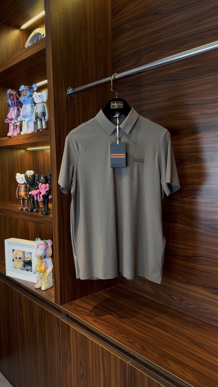 Zegna Polo Yaka Özel Kumaş Vizon Tshirt