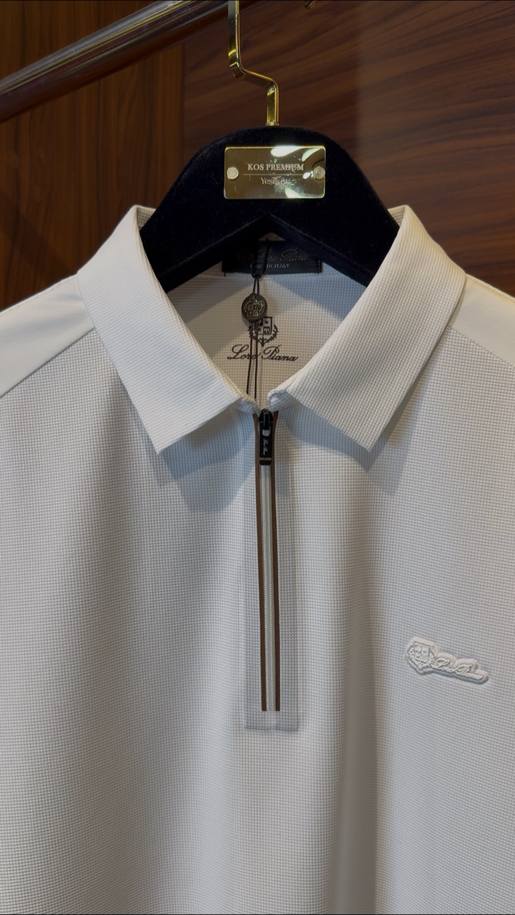 Loro Piana Özel Kumaş Polo Yaka Beyaz Tshirt