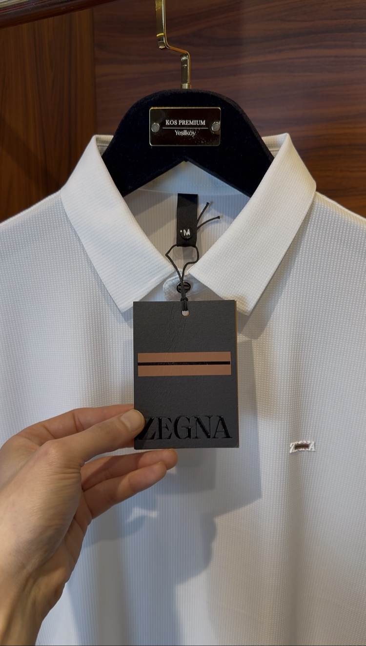 Zegna Özel Kumaş Polo Yaka Beyaz Tshirt ( 18040 )