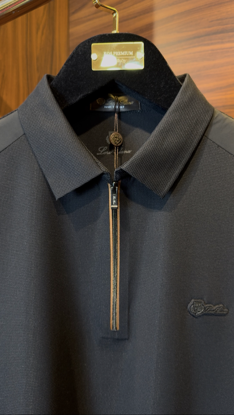 Loro Piana Özel Kumaş Polo Yaka Siyah Tshirt