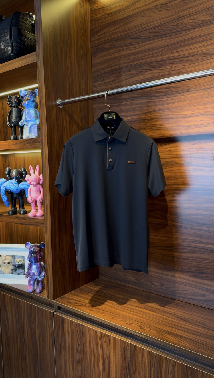 Zegna Özel Kumaş Polo Yaka Siyah Tshirt