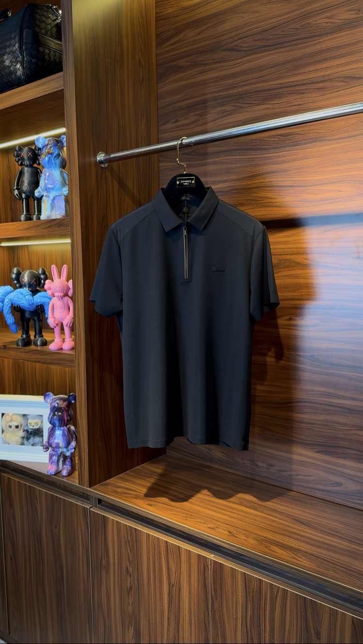 Loro Piana Özel Kumaş Polo Yaka Siyah Tshirt