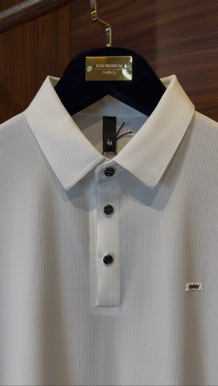 Zegna Özel Kumaş Polo Yaka Beyaz Tshirt ( 18040 )